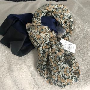 LOFT Scarf 2 sided Gray/ Floral, Navy, Perfect NEW with Tags